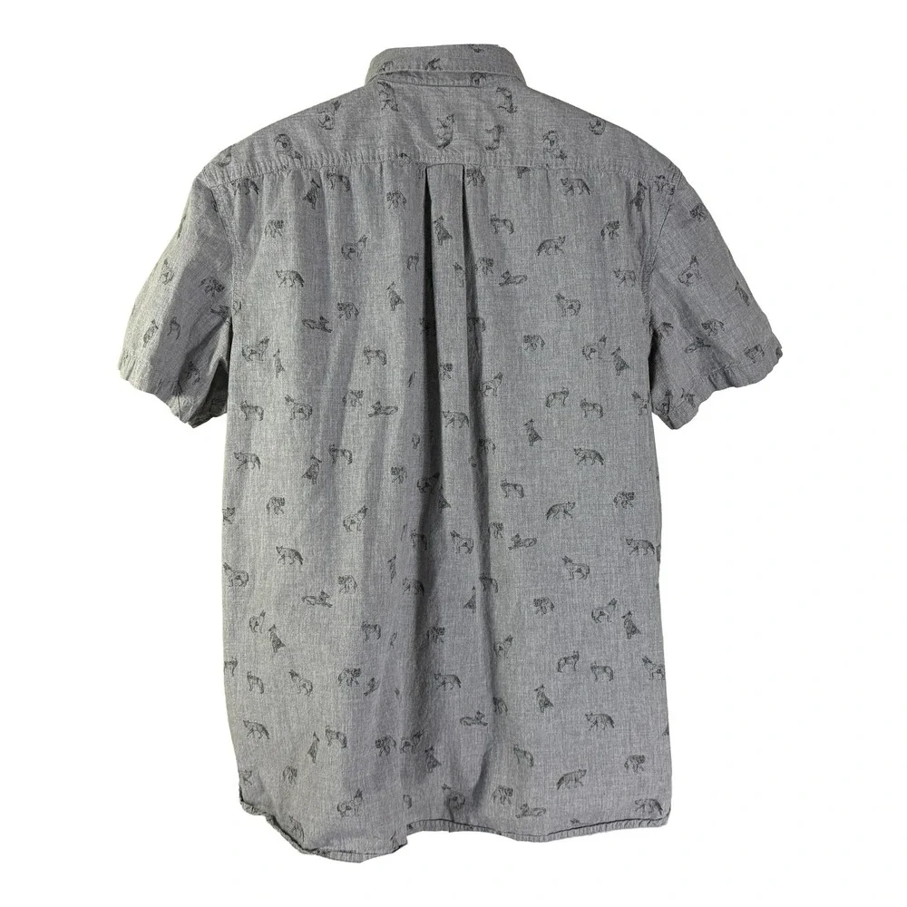 The North‎ Face Button Down Shirt Mens XXL Gray Wolf Print Short Sleeve Cotton
